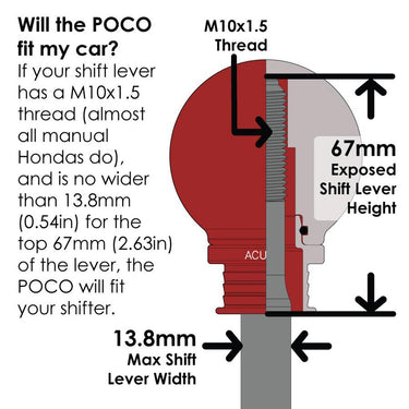 Acuity POCO Gear Knob Low Profile For M10x1.5 Thread 6-Speed Gearboxes | Honda