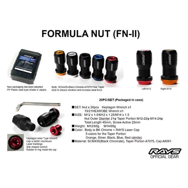 RAYS Formula Nut FN-II Set M14 X 1.5 | Honda Civic Type R | FK2 / FK8 / FL5 2.0T K20C1 | 2015+